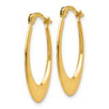 14k Yellow Gold Oval Hoop Earrings, Tapered Elongated Design, High Polish Finish, Lightweight Jewelry