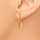 14k Yellow Gold Oval Hoop Earrings, Tapered Elongated Design, High Polish Finish, Lightweight Jewelry