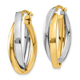 14k Yellow Gold Hoop Earrings with Twisted Oval Two-Tone Design for Women