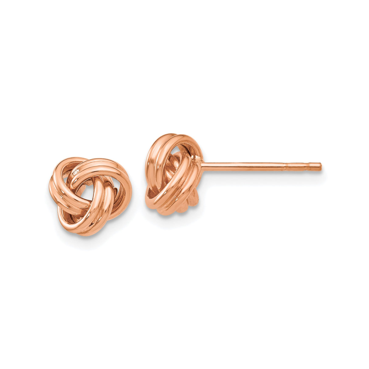 14k Rose Gold Love Knot Stud Earrings with Intertwined Knot Design for Women