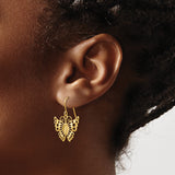 14k Yellow Gold Butterfly Dangle Earrings with Openwork Cutout Design for Women