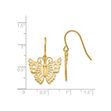 14k Yellow Gold Butterfly Dangle Earrings with Openwork Cutout Design for Women