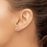 14k White Gold Starfish Stud Earrings, Textured Nautical Design for Women