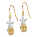 14k Yellow Gold Dangle Earrings with Starfish and Sand Dollar Nautical Accents for Women