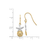 14k Yellow Gold Dangle Earrings with Starfish and Sand Dollar Nautical Accents for Women