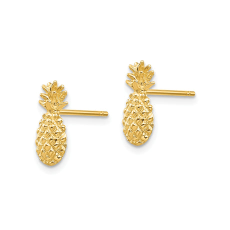 14k Yellow Gold Pineapple Stud Earrings, Textured Tropical Design for Women