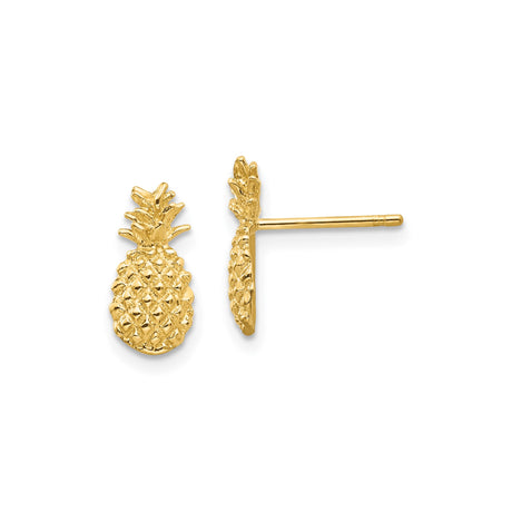 14k Yellow Gold Pineapple Stud Earrings, Textured Tropical Design for Women