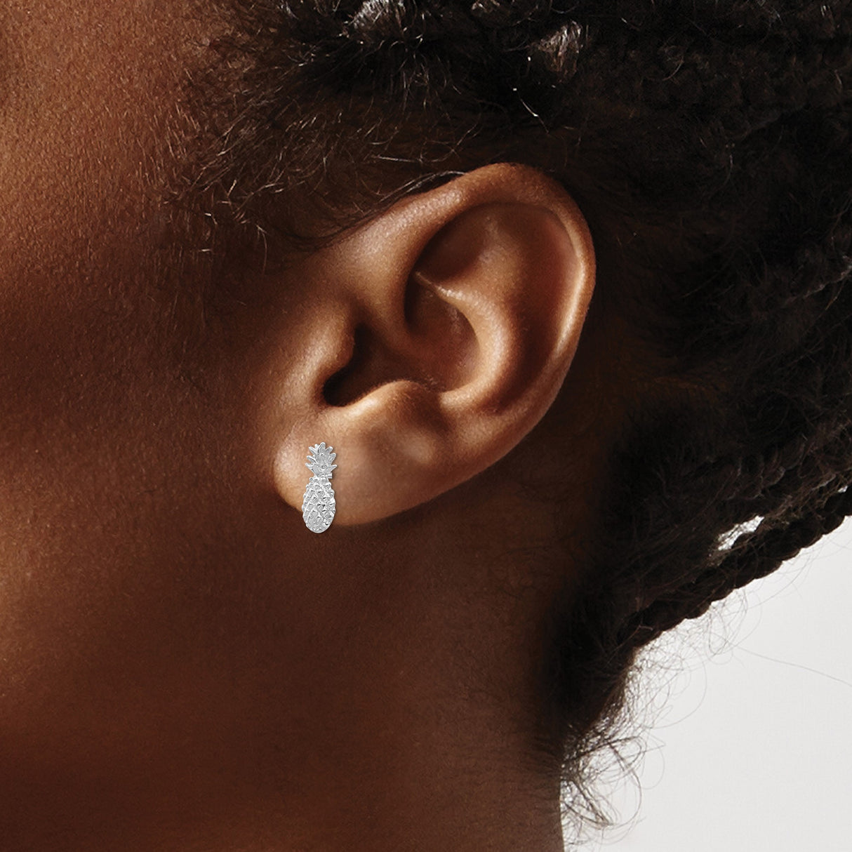 14k White Gold Pineapple Stud Earrings with Textured and Polished Design