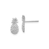 14k White Gold Pineapple Stud Earrings with Textured and Polished Design