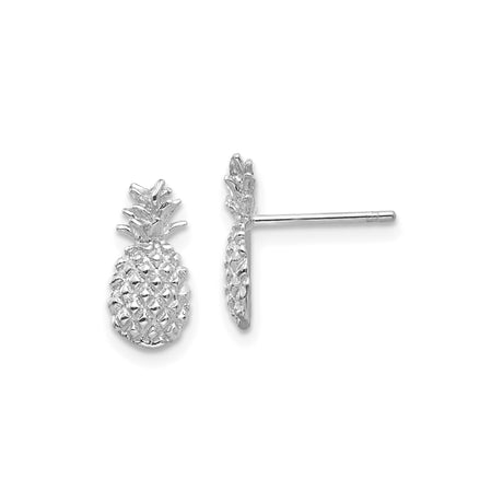 14k White Gold Pineapple Stud Earrings with Textured and Polished Design