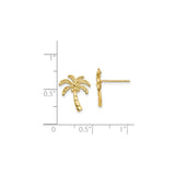 14k Yellow Gold Palm Tree Stud Earrings, Tropical Coastal Beach Style Jewelry for Women
