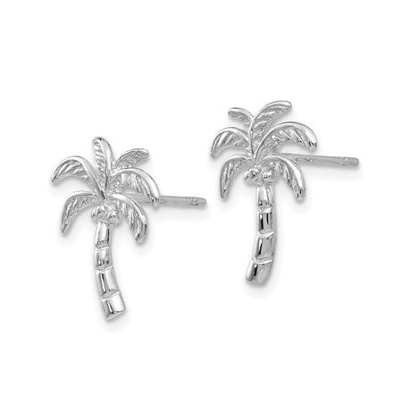 14k White Gold Palm Tree Stud Earrings, Tropical Beach-Inspired Design for Women