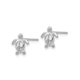14k White Gold Sea Turtle Stud Earrings with Peace Symbol, Ocean-Inspired Animal Design
