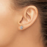 14k White Gold Sea Turtle Stud Earrings with Peace Symbol, Ocean-Inspired Animal Design