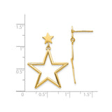 14k Yellow Gold Dangle Earrings with Small Solid Star Stud and Open Star Drop Design