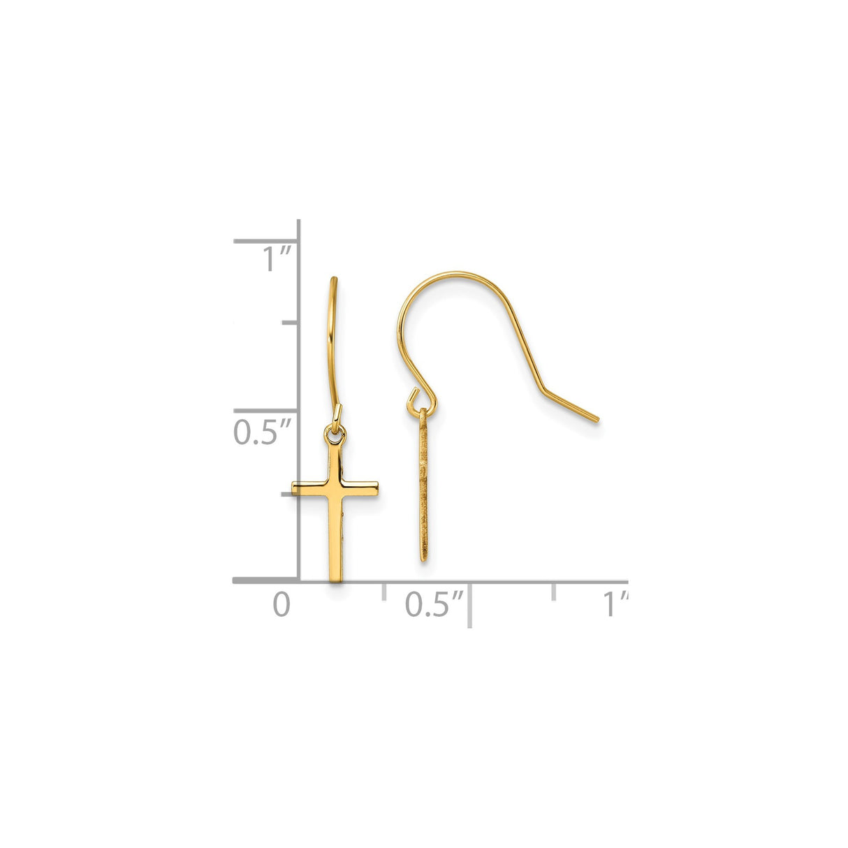 14k Yellow Gold Dangle Cross Earrings with Long Shepherd Hooks, Minimalist Faith Design for Women