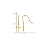 14k Yellow Gold Dangle Cross Earrings with Long Shepherd Hooks, Minimalist Faith Design for Women