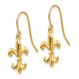 14k Yellow Gold Dangle Earrings, Fleur de Lis French Motif Heritage Design for Women
