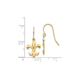 14k Yellow Gold Dangle Earrings, Fleur de Lis French Motif Heritage Design for Women