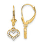 14k Yellow Gold Heart Dangle Earrings with Rhodium and Diamond Cut Detailing, Leverback Design