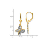 14k Yellow Gold Butterfly Drop Earrings with Textured Wings, Two-Tone Leverback Design