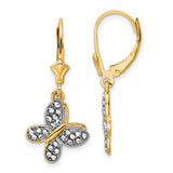 14k Yellow Gold Butterfly Drop Earrings with Textured Wings, Two-Tone Leverback Design