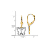 14k Yellow Gold Dangle Earrings with Butterfly Charm and Diamond Cut Detailing