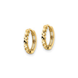 14k Yellow Gold Hoop Earrings, Textured Diamond Cut Design with Hinged Closure, Small Lightweight Hoops