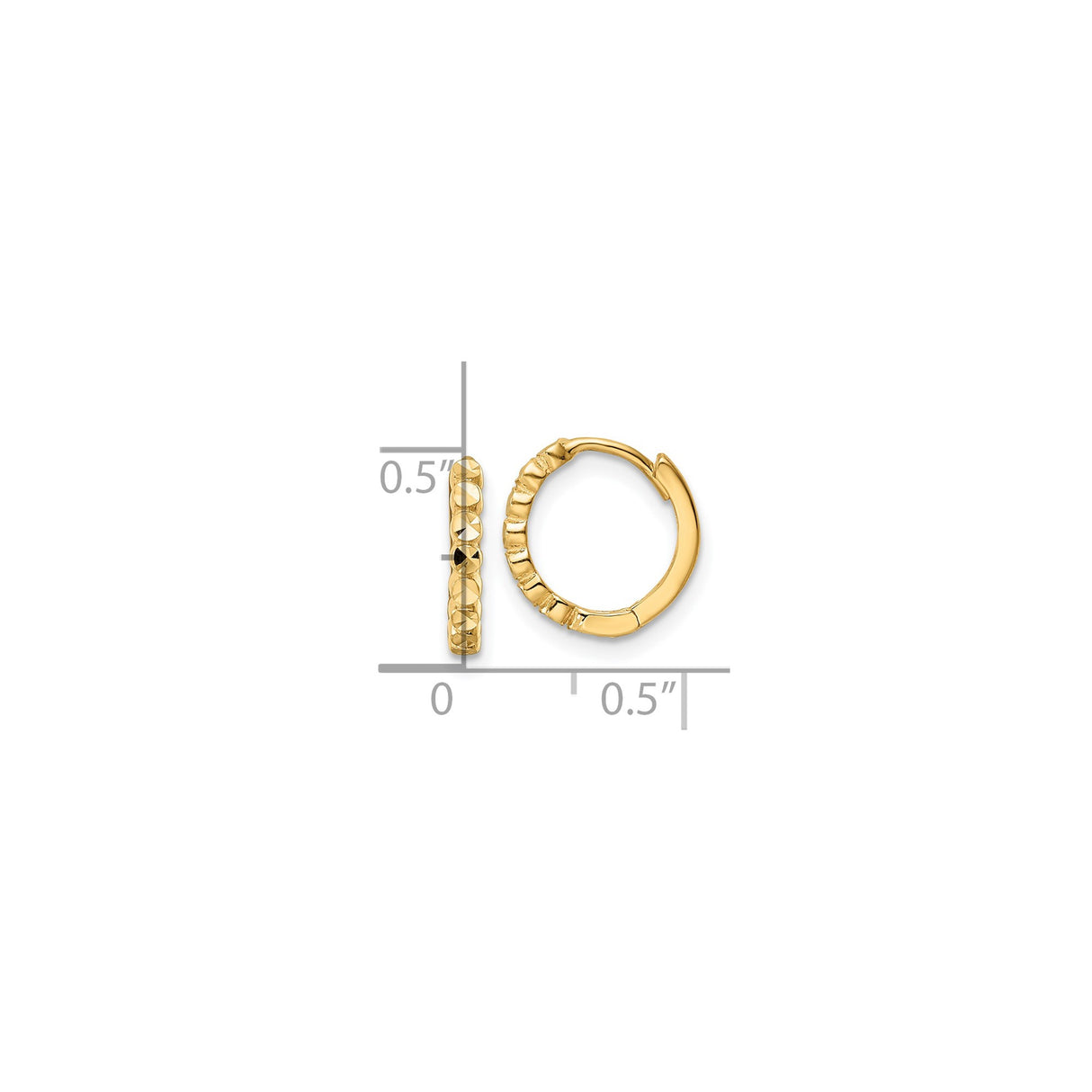 14k Yellow Gold Hoop Earrings, Textured Diamond Cut Design with Hinged Closure, Small Lightweight Hoops