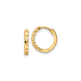 14k Yellow Gold Hoop Earrings, Textured Diamond Cut Design with Hinged Closure, Small Lightweight Hoops