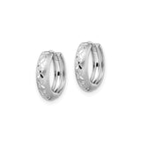 14k White Gold Hoop Earrings, Diamond-Cut Floral Pattern, Hinged Lightweight Design