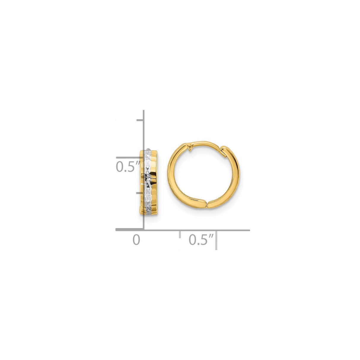 14k Yellow Gold Hoop Earrings, Hammered Two-Tone Textured Finish, Hinged Clasp, Lightweight Design