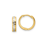 14k Yellow Gold Hoop Earrings, Hammered Two-Tone Textured Finish, Hinged Clasp, Lightweight Design