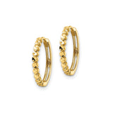 14k Yellow Gold Hoop Earrings, Diamond Cut Textured Lightweight Design for Women