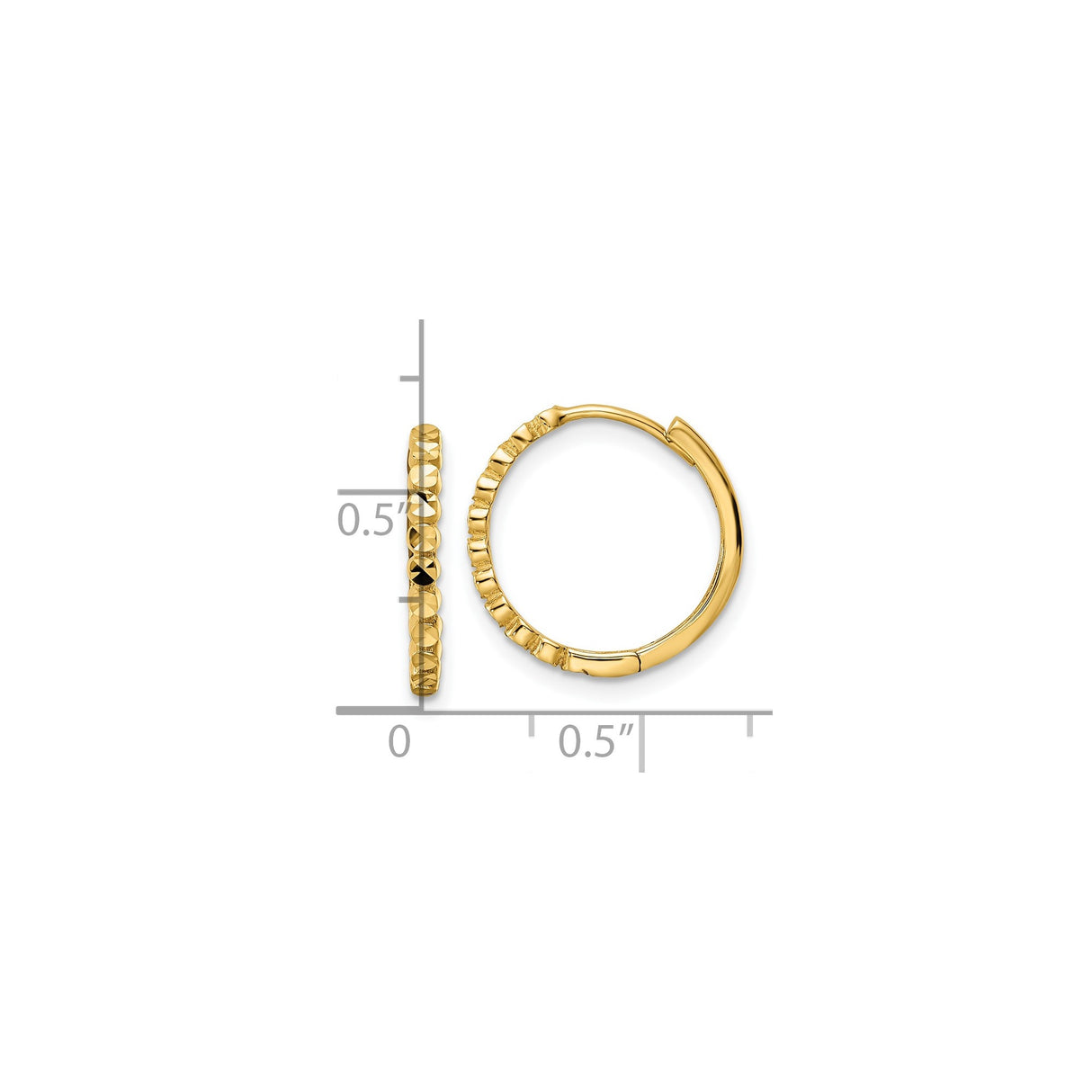14k Yellow Gold Hoop Earrings, Diamond Cut Textured Lightweight Design for Women