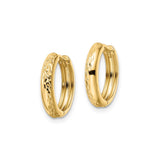 14k Yellow Gold Hoop Earrings, Diamond Cut Textured Design, Polished Lightweight Round Hoops