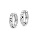 14k White Gold Hoop Earrings with Diamond Cut Texture, Lightweight Polished Design