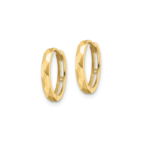 14k Yellow Gold Hoop Earrings, Faceted Textured Design with Polished Finish, Lightweight Everyday Jewelry