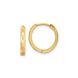 14k Yellow Gold Hoop Earrings, Faceted Textured Design with Polished Finish, Lightweight Everyday Jewelry