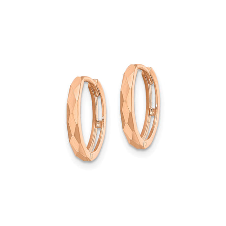 14k Rose Gold Hoop Earrings, Faceted Diamond Cut, Polished Minimalist Style for Women