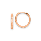 14k Rose Gold Hoop Earrings, Faceted Diamond Cut, Polished Minimalist Style for Women