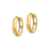 14k Yellow Gold Hoop Earrings, Faceted Hexagon Design, Textured Lightweight Style