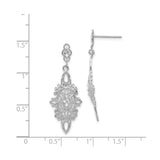 14k White Gold Filigree Dangle Earrings with Marquise Cut Accent, Vintage Scrollwork Design