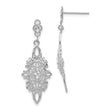 14k White Gold Filigree Dangle Earrings with Marquise Cut Accent, Vintage Scrollwork Design