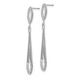 14k White Gold Dangle Earrings, Elongated Marquise and Teardrop Drop, Diamond Cut Detailing