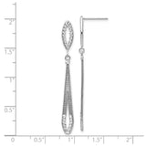 14k White Gold Dangle Earrings, Elongated Marquise and Teardrop Drop, Diamond Cut Detailing