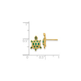 14k Yellow Gold Turtle Stud Earrings with Green Enamel, Sea Life Theme for Women