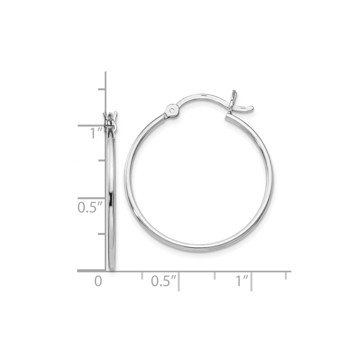 Sterling Silver Hoop Earrings, Smooth Polished Finish, Hinged Latch Back, Medium Round Style