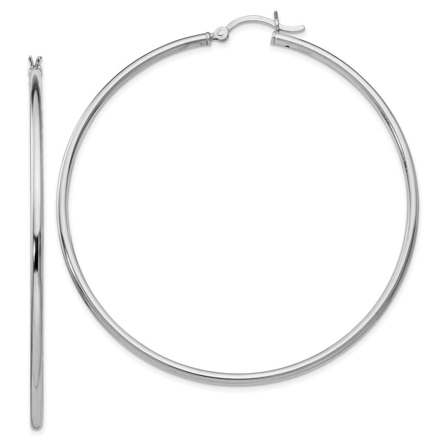 Sterling Silver Hoop Earrings, Large Polished Round Design, Lightweight Minimalist Style for Women