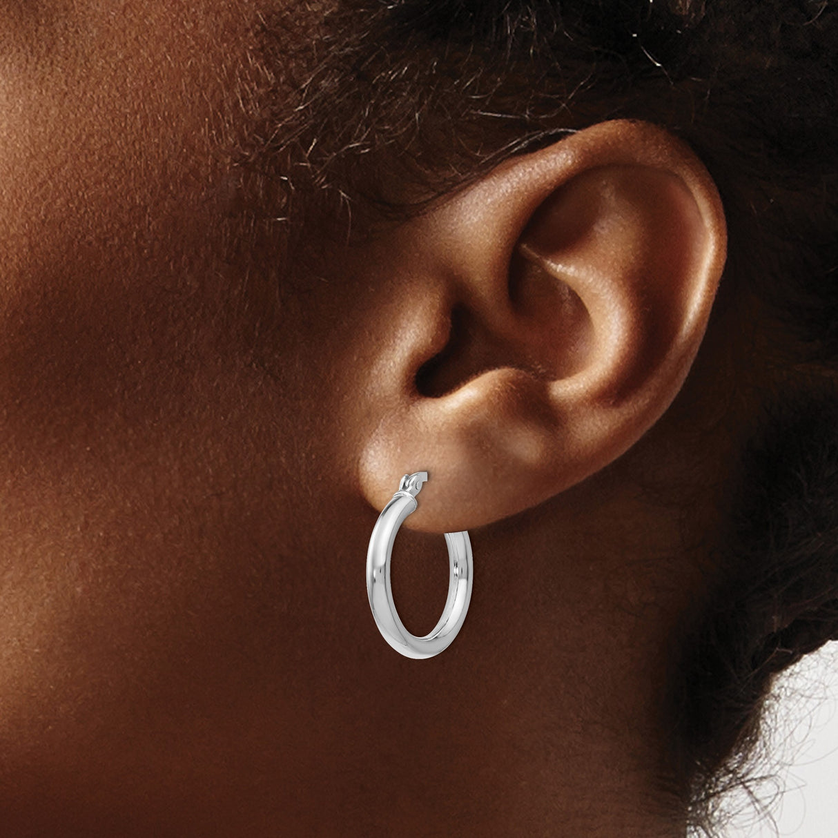 Sterling Silver Hoop Earrings, Medium Size with Polished Finish and Hinged Latch Back Closure